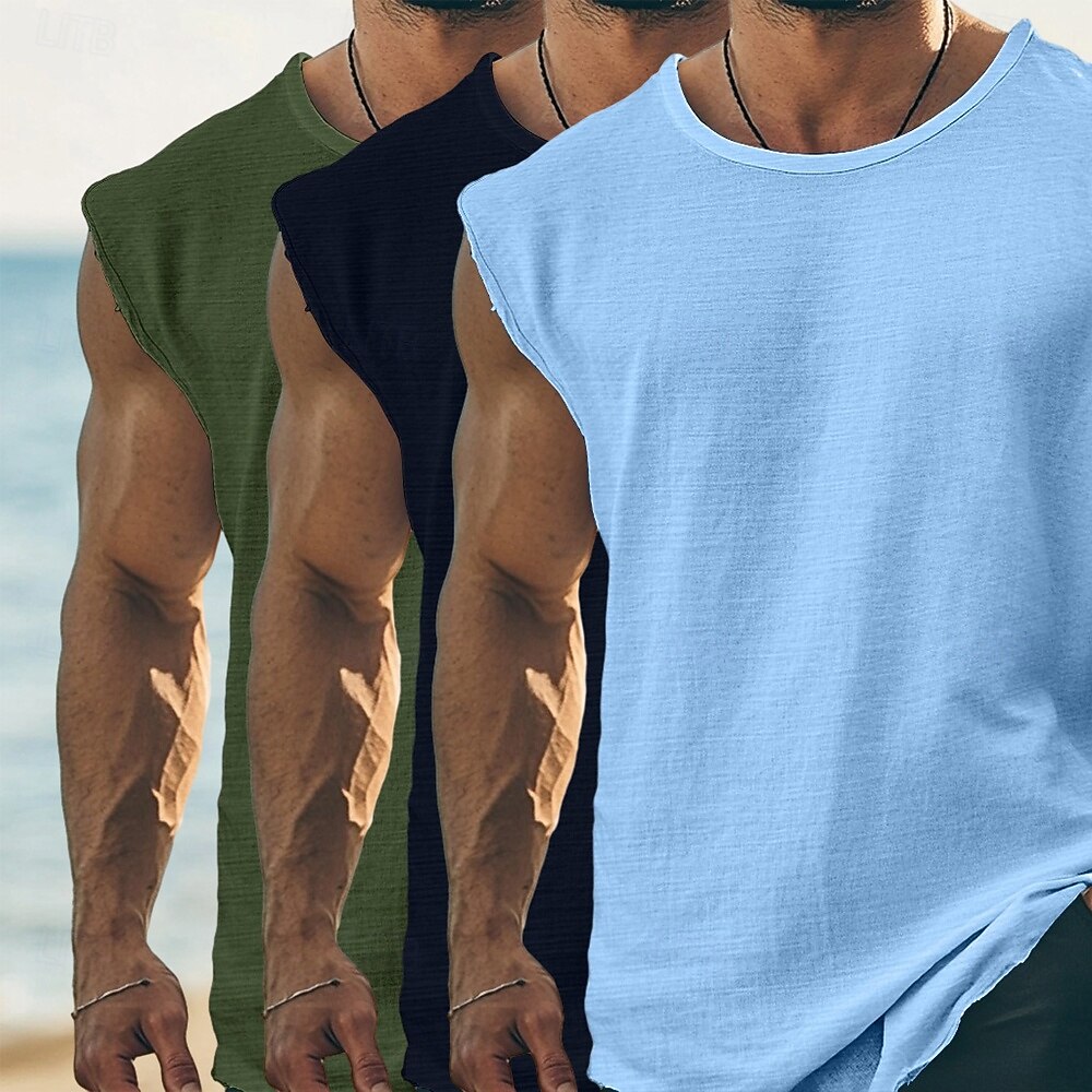Homme T-shirt Sans manches Manche Courte Manches Courtes Col rond Été Uni Mode Classique Occasionnel 3 Pièces Basique Pur Occasionnel Rue Sports H T-shirt haut de gamme pour homme de 2026 ? $47.99 –P7