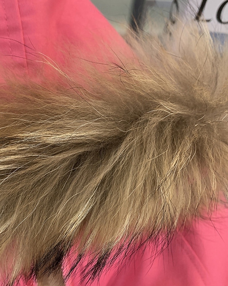 Kinderen Voor meisjes Dons Effen Kleur Modieus Bontzoom School jas bovenkleding 4-12 jaar Winter Blozend Roze Khaki 2025 - $36.99 –P7