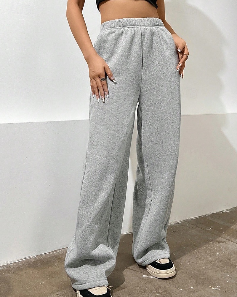 2025年 女性用 ワイドレッグ スラックス ストリートファッション カジュアル 全長 ナチュラルウエスト 平織り ポケット 弾性ウエスト 快適 バケーション 日常 お出かけ グレー ブラック 冬 レギュラー  コレクション – $20.99 –P10