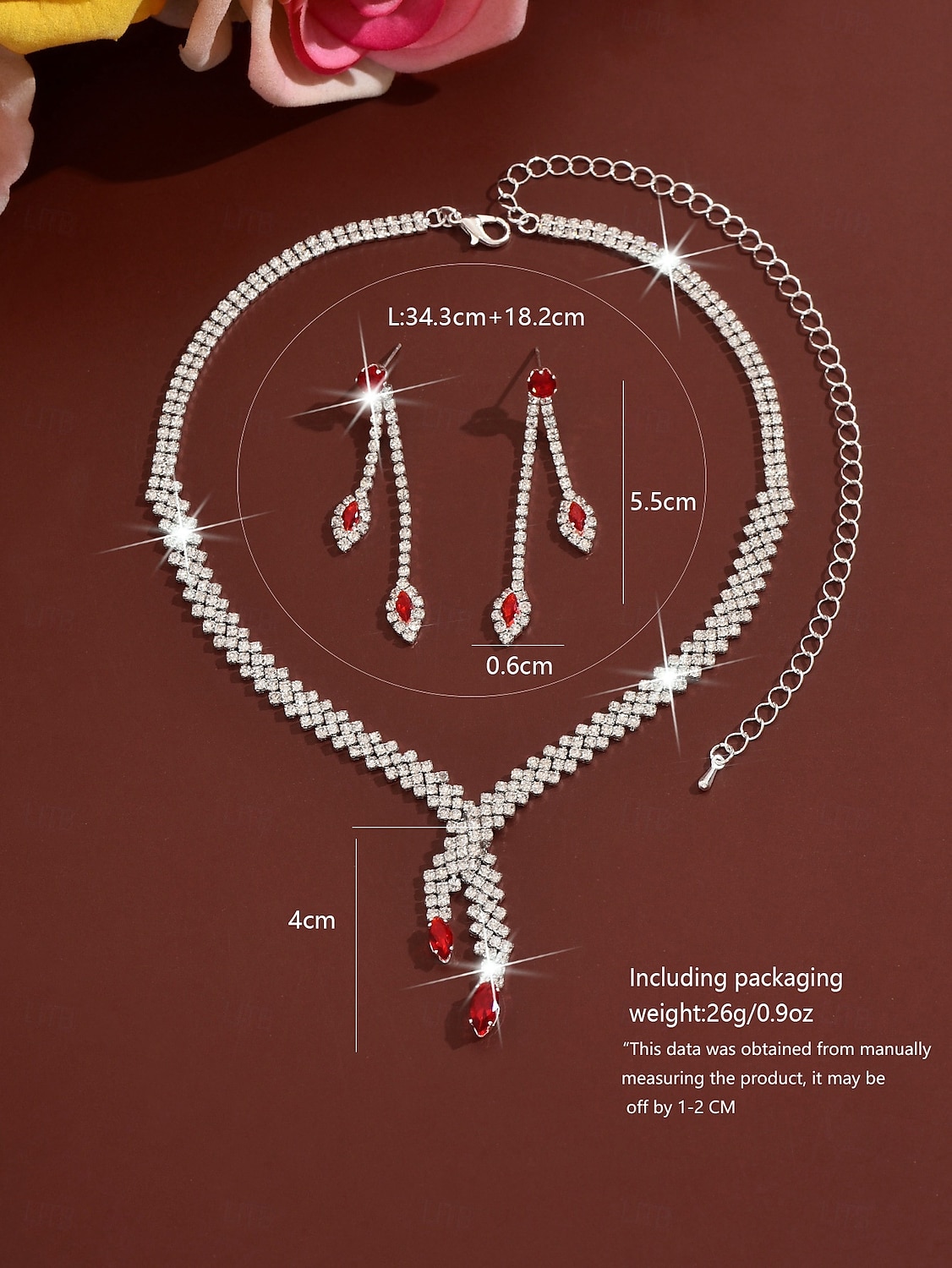 set di collana e orecchini da donna in argento con accenti di pietre preziose rosse - eleganti gioielli da festa del 2025 a $14.99 –P1
