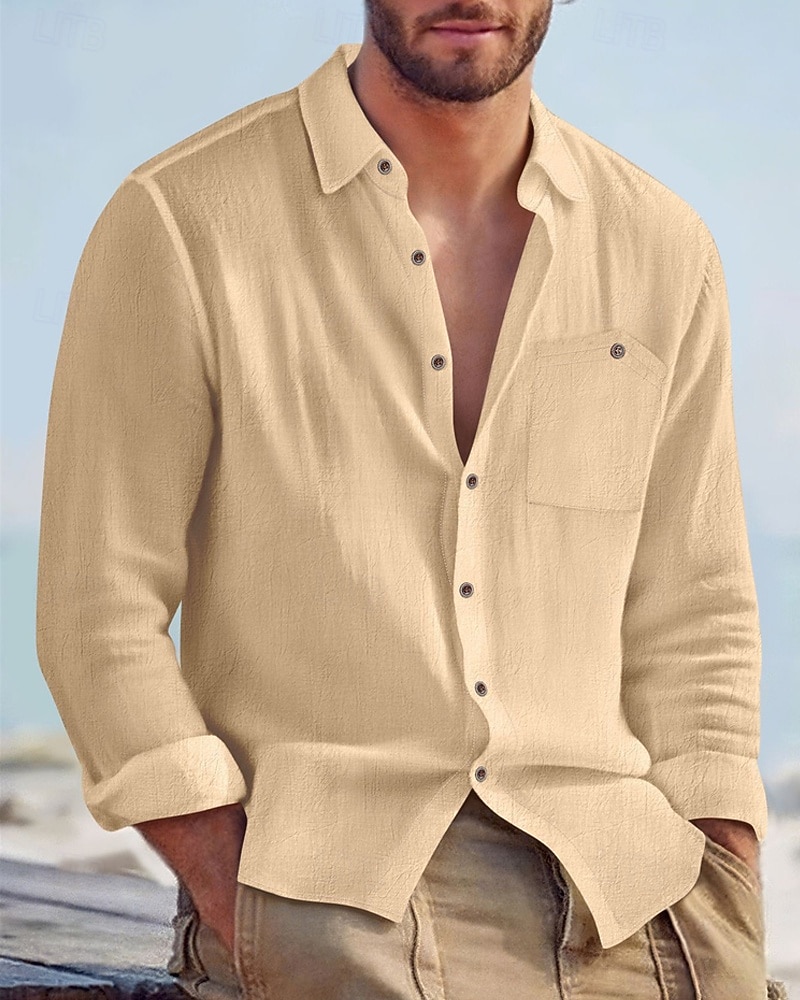 Per uomo Camicia Camicia di lino Camicia casual Camicia con Bottoni Camicia di cotone Semplice Vacanza Camicia hawaiana Nero Bianco Giallo Blu marino Manica Lunga Bavero Primavera Autunno del 2025 a $22.99 –P19