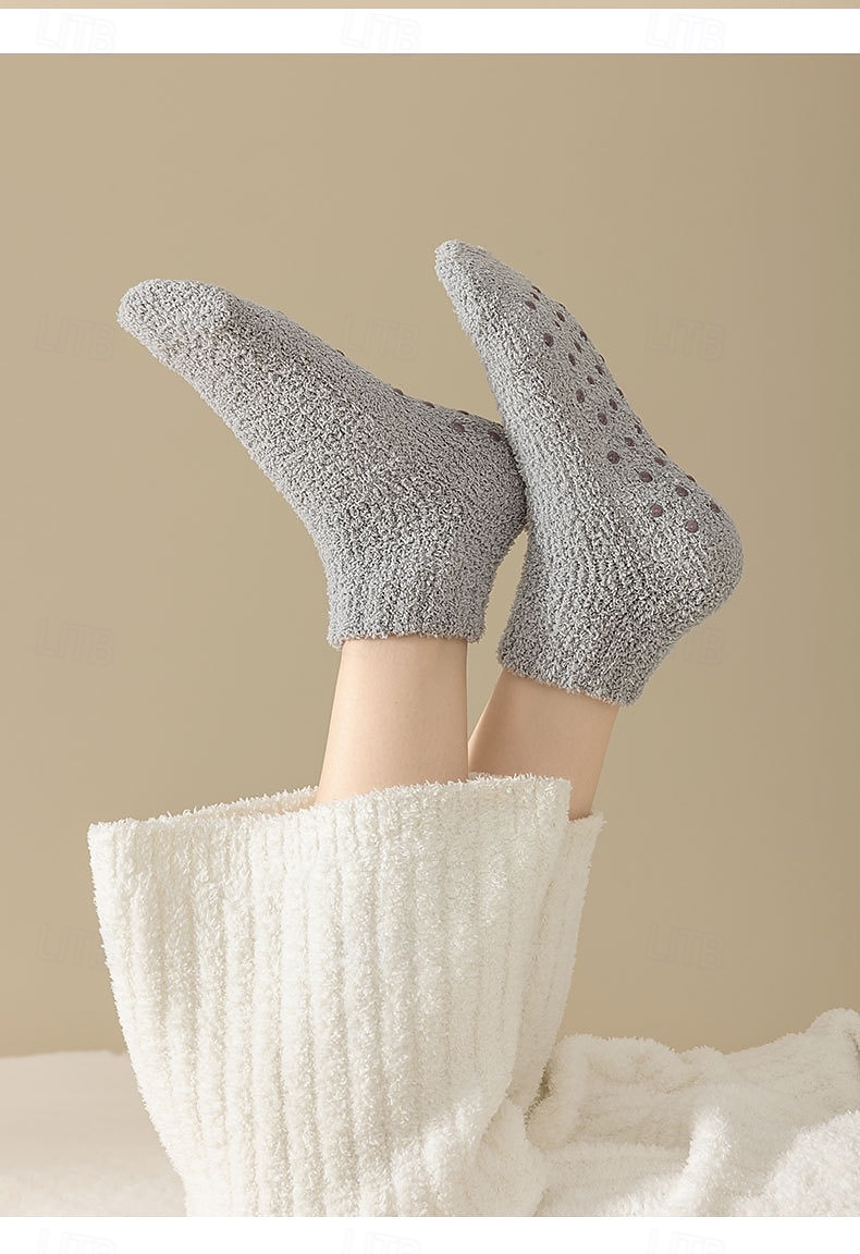 naisten irtoamattomat, näkymättömät sukat, yksivärinen korallifleece paksut talvilattiasukat, lämpimät kotisukat silikonipohjaisilla liukuestepohjilla 2026 - $7.99 –P3