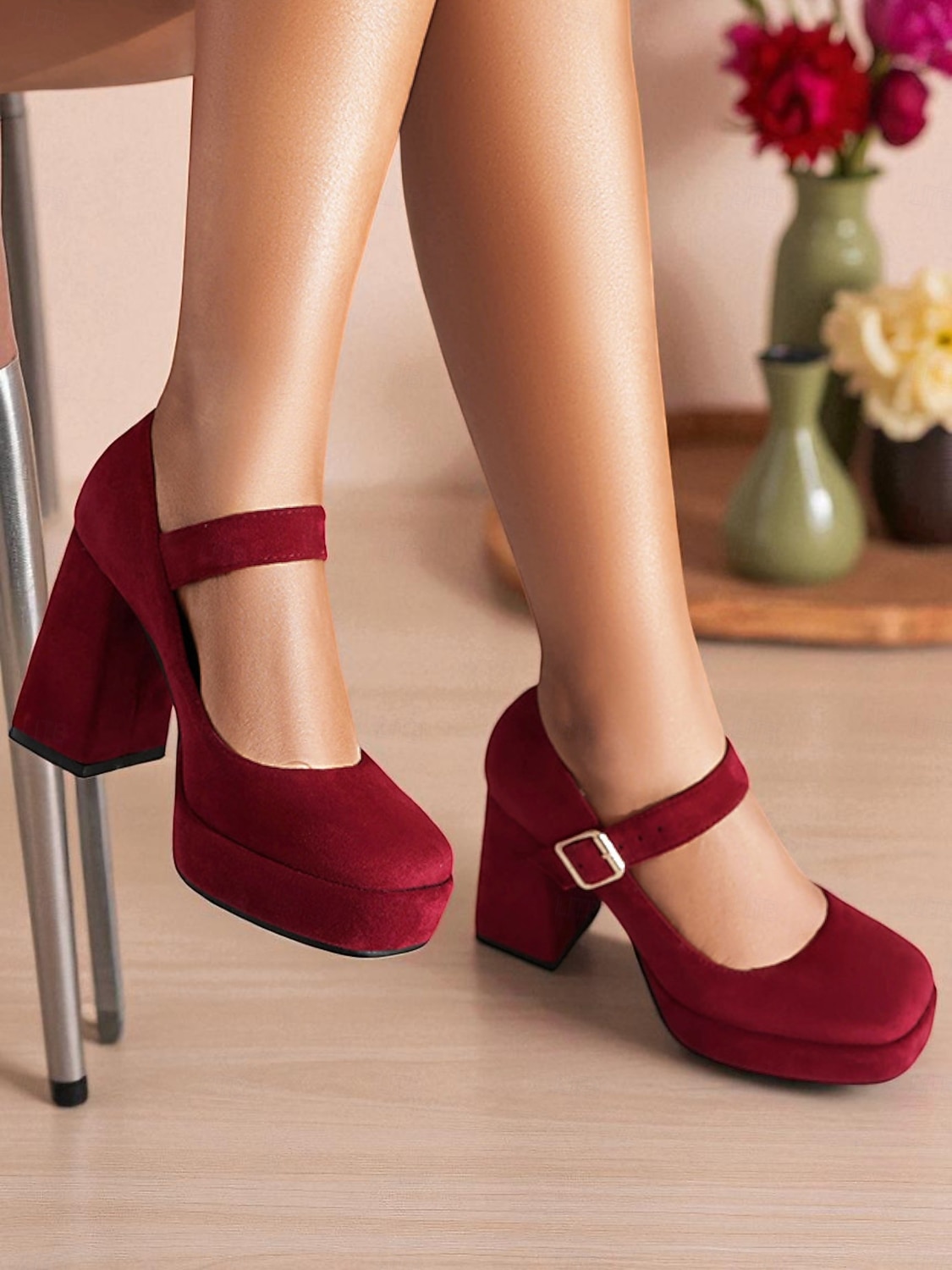 Women's Blue Suede Mary Jane Block Heel Pumps – Platform Round Toe Buckle Strap 1950s Vintage Party Shoes for Weddings, Cocktail, and Evening Outfits 2025 - $54.99 –P7