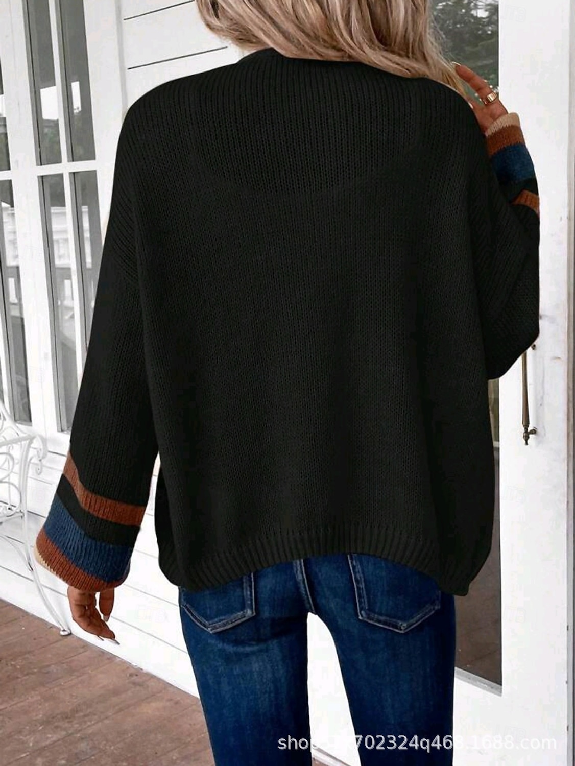 Dame Kofte Elegant Ferie Årgang Åpen Forside Stripe Drop Shoulder Langermet Vanlige topper Strikke Skole Hjem Fest Svart Kakifarget Høst Vinter 2025 - $28.99 –P5