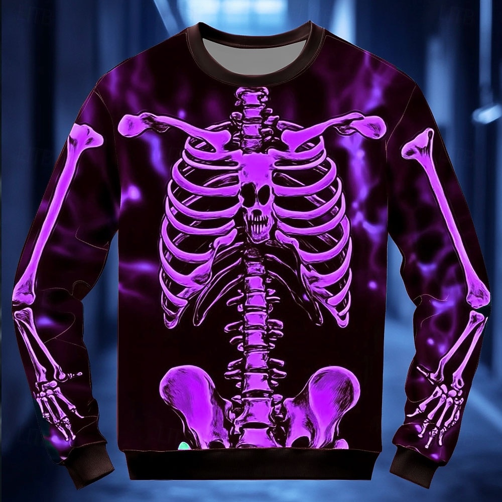 Halloween Day of the Dead Skull Men's 3D Print Skeleton Sweatshirt Punk Party Long Sleeve Crew Neck Vacation Light Green Red Crewneck 3D All Seasons Designer 2025 - $30.99 –P2