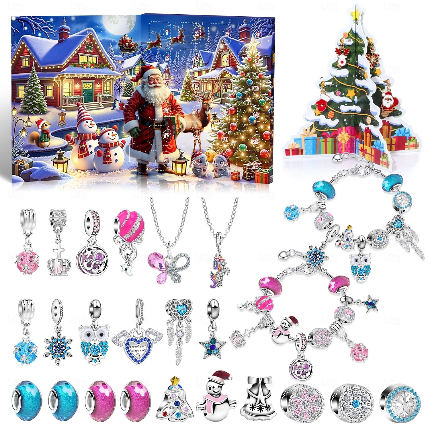 2025年 女の子向けクリスマスアドベントカレンダーブレスレット2025、24日間DIYジュエリー製作キット（チャームビーズ22個と調節可能なブレスレット2個付き）、子供、ティーン、女性へのクリスマスカウントダウンギフト  コレクション – $27.29 –P1