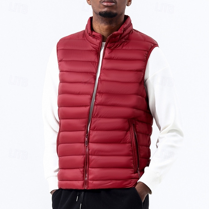2026年 男性用 パファーベスト ベスト ジレ バケーション 日常 デート ファッション カジュアル 冬 ポケット ナイロン 保温 快適 純色 ジッパ－ スタンド レギュラー ブラック イエロー ワイン アーミーグリーン ベスト  コレクション – $43.99 –P6