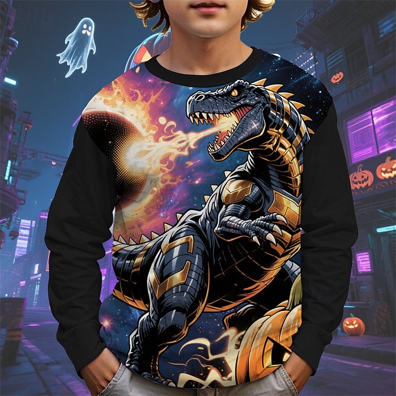 Halloween Pojkar 3D Tecknat Pumpa Dinosaurie T-shirt Långärmad Vår Höst Mode Grundläggande Barn 4-12 år Rund hals Utomhus Ledigt Dagligen Normal 2025 - $13.99 –P4