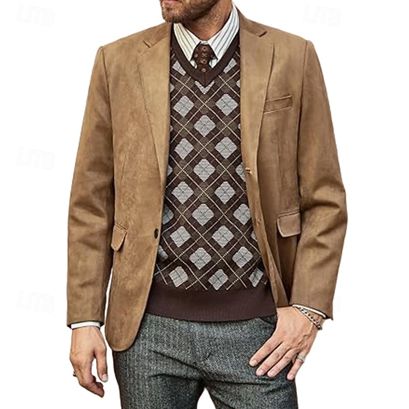 Homme Blazer Affaires Cocktail Fête de mariage Mode Occasionnel Printemps Automne Polyester Uni Avec Poches Boutons Confortable Simple Boutonnage veste Noir Kaki Gris Claire Café de 2025 ? $44.99 –P2