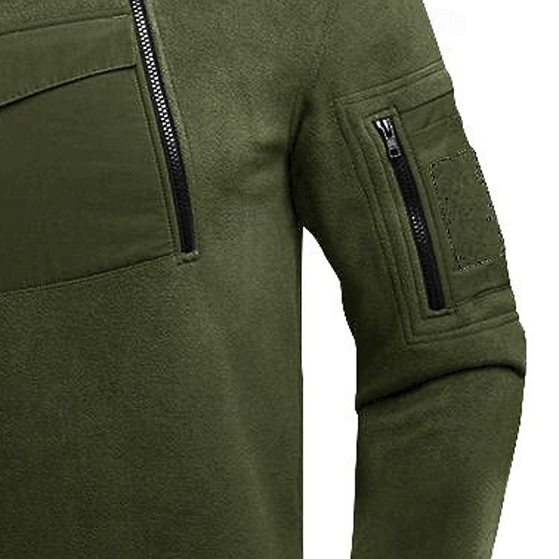 Per uomo Felpa con cappuccio Felpa con cappuccio e zip corta Felpa con cappuccio in pile Felpa con cappuccio tattica Nero Verde militare Grigio Collo Alto Semplice Cerniera Sport & Outdoor Casuale del 2025 a $23.99 –P5