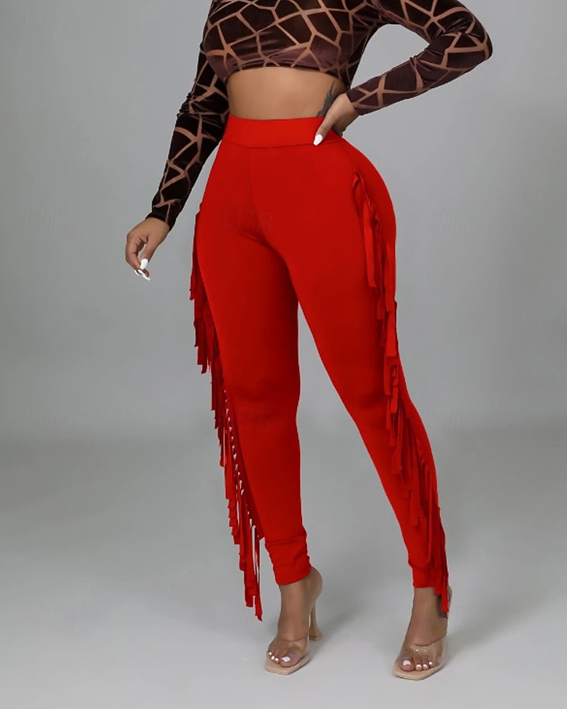 Naisten Housut Sukkahousut Mukavat leggingsit Katutyyli Vapaa-aika Täyspitkä Luonnollinen Tavallinen Tupsu Joustava vyötärö Mukava Pyhäpäivä Arki-asut Viikonloppu purppura Musta Valkoinen Armeijan 2025 - $24.99 –P7