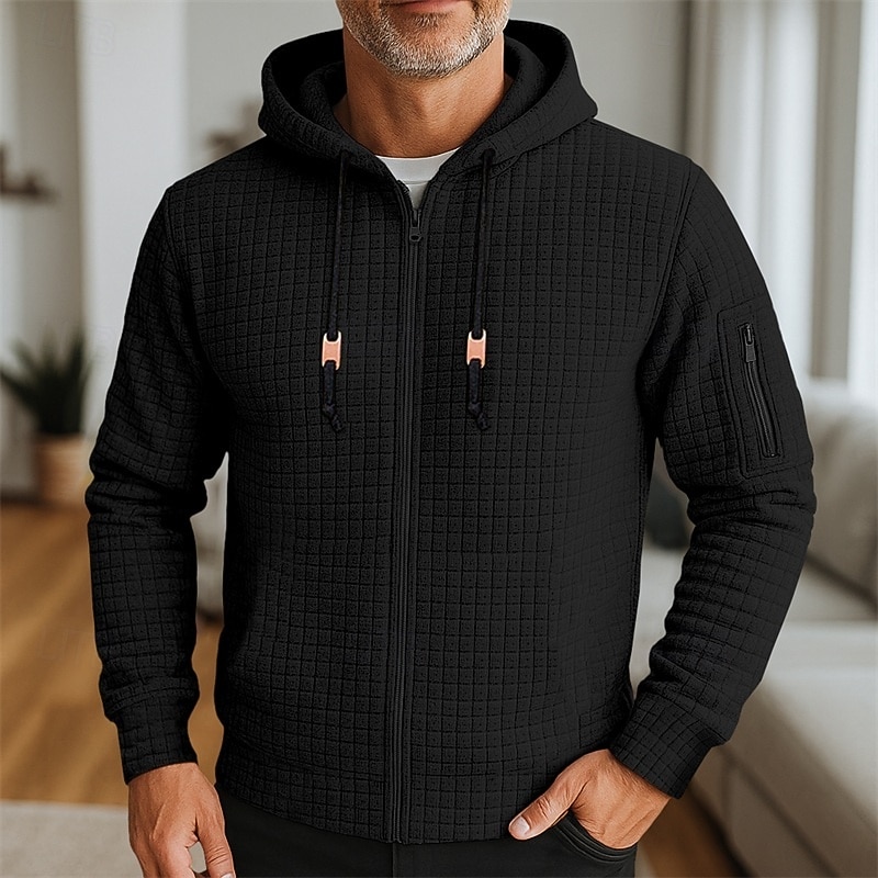 Homme Sweat à capuche Sweat à capuche zippé intégral Sweat à capuche gaufré Rouge vin Noir Blanche Vert Véronèse bleu marine À capuche Uni Fermeture éclair Texturé Sport & Loisir Occasionnel Quotidien de 2025 ? $39.99 –P5