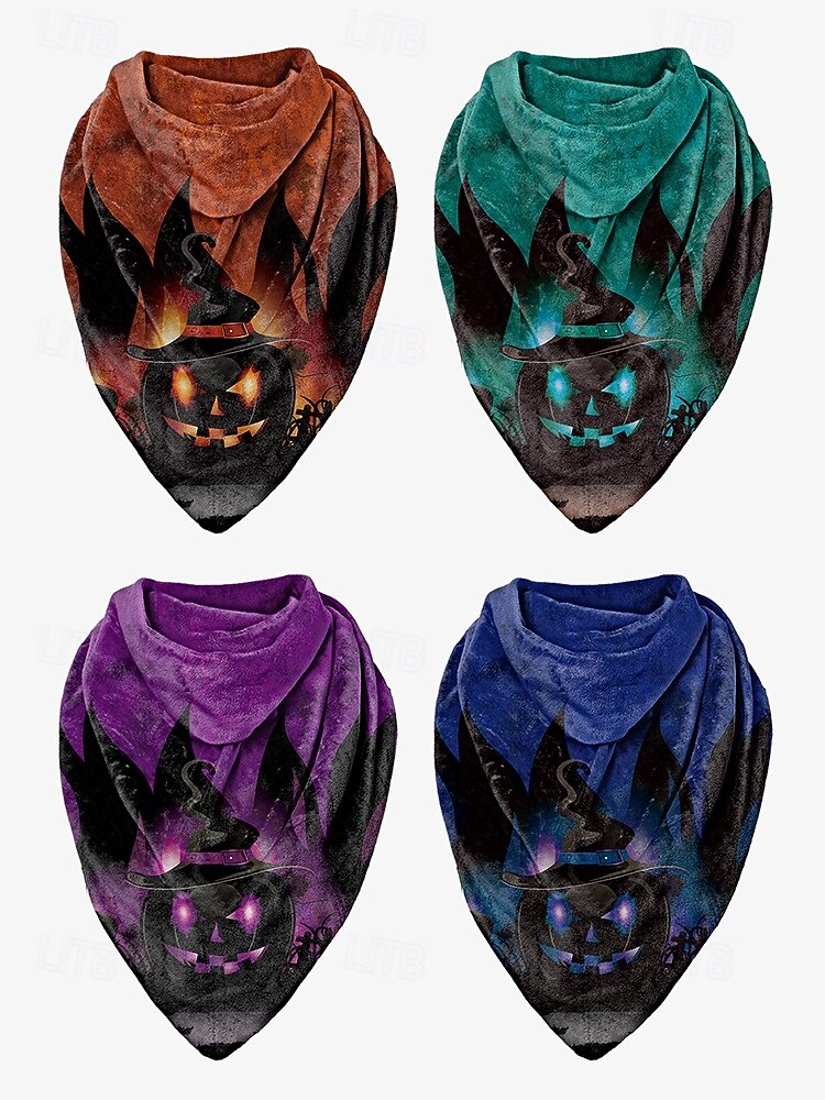 Bufanda con estampado de calabaza de Halloween para mujer: pañuelo triangular suave para el cuello ideal para fiestas, cosplay y festivales de otoño. 2025 - $14.99 –P7