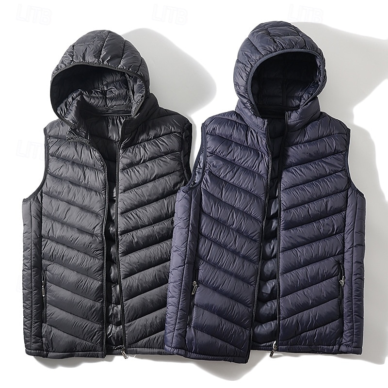Pánské Puffer Vesta Kamizelka Vesta Dovolená Denní Rande Módní Na běžné nošení Podzim zima Kapsy Polyester Zahřívací Pohodlné Pevná barva Zip Kapuce Běžný Černá Námořnická modř Vesta 2025 - $24.99 –P1
