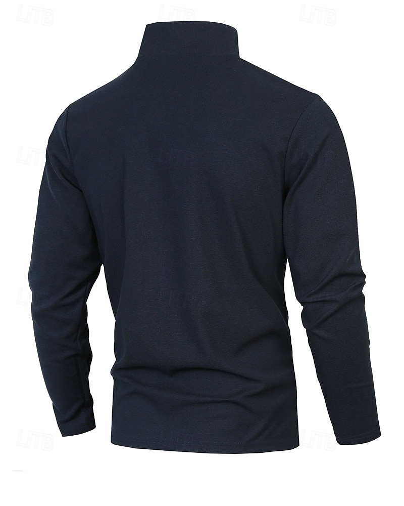Herren Poloshirts Viertel-Reißverschluss-Poloshirt Alltagskleidung Date Viertelreißverschluss Langarm Mode Basic Farbblock Patchwork Reißverschluss Frühling Herbst Normale Passform Schwarz Wei 2025 - $18.99 –P10