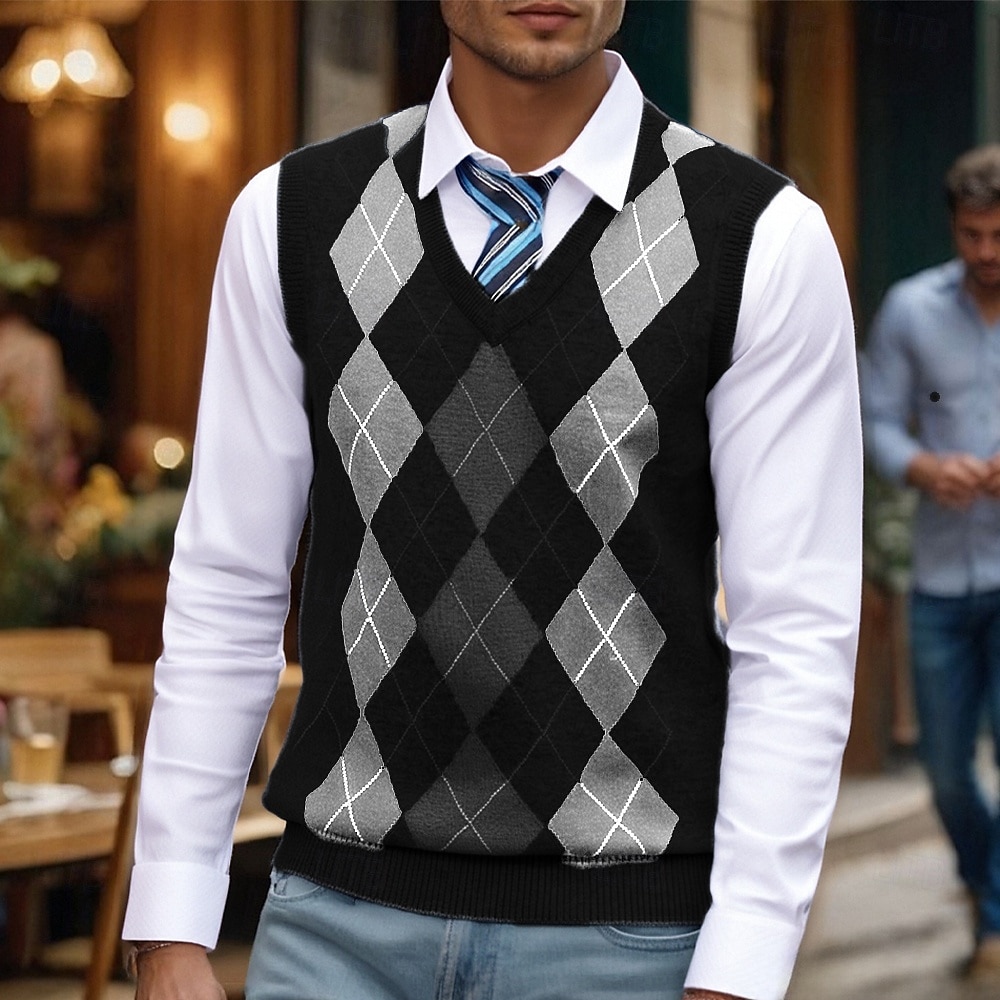 Homens Colete de moletom Vestido Suéter Pulôver suéter Colete Suéter de malha Estriado Tricotar Tops regulares Tricotado Decote V Roupa Diária Encontro Roupa Outono Inverno Camelo Preto S M L de 2026 por $33.99 –P3