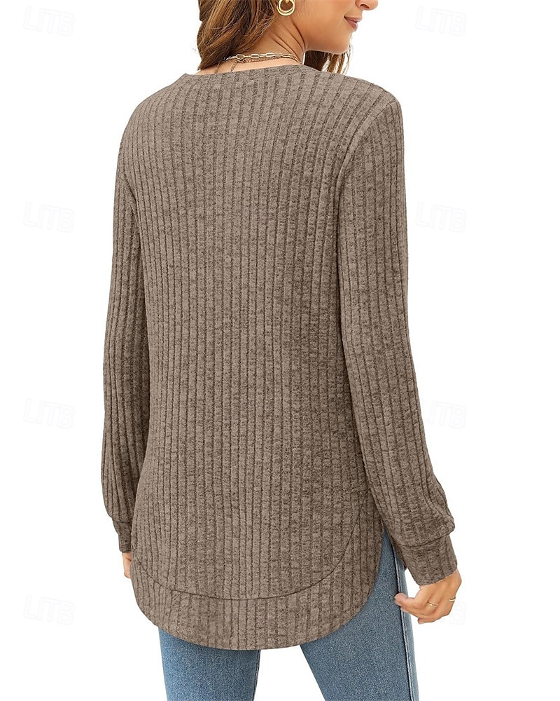 Damen Textur Bluse T Shirt T-Shirt Einfach Mode Modern Langarm Rundhalsausschnitt Normale Oberteile Täglich Ausgehen Asymmetrisch Schwarz Wein Fuchsie Braun Grün Frühling Herbst 2025 - $21.99 –P4