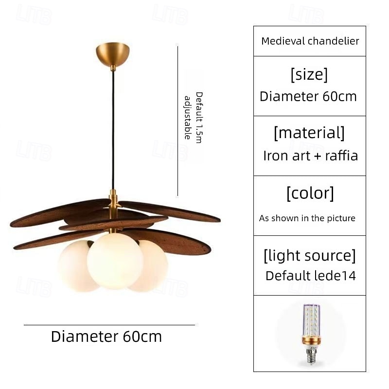 Lampadario a sospensione a LED, lampadario in rattan, lampadario moderno in oro, lampadario a sospensione vintage, lampadario a sfera con montaggio a filo sul soffitto, 110-240 V, 110-265 V del 2025 a $249.99 –P6