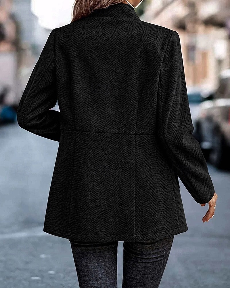 Dam Kavaj Bekväm Volang Lappverk Elegant Mode Klassisk Modern Skola Formell Kontor Arbete Cardigan Lång Hög krage Normal Långärmad Ytterkläder Djupröd Svart och grått Svart Vår Höst 2025 - $37.99 –P5