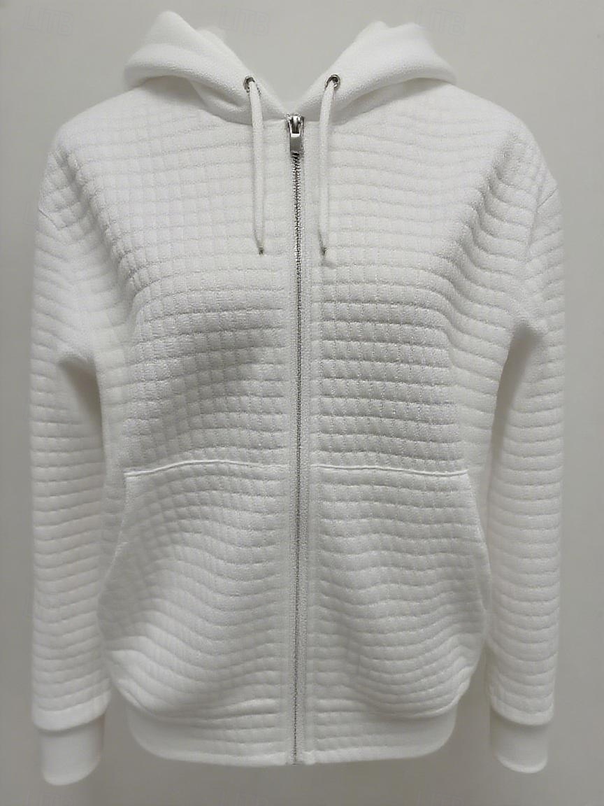 Mulheres Moletom com textura camisolas Moletons com zíper Tecido Casual Manga Longa Gola Redonda Tops regulares Rua Feriado Para Noite Zíper Bolsos Preto Branco Rosa Azul cáqui Outono Inverno de 2025 por $26.99 –P1