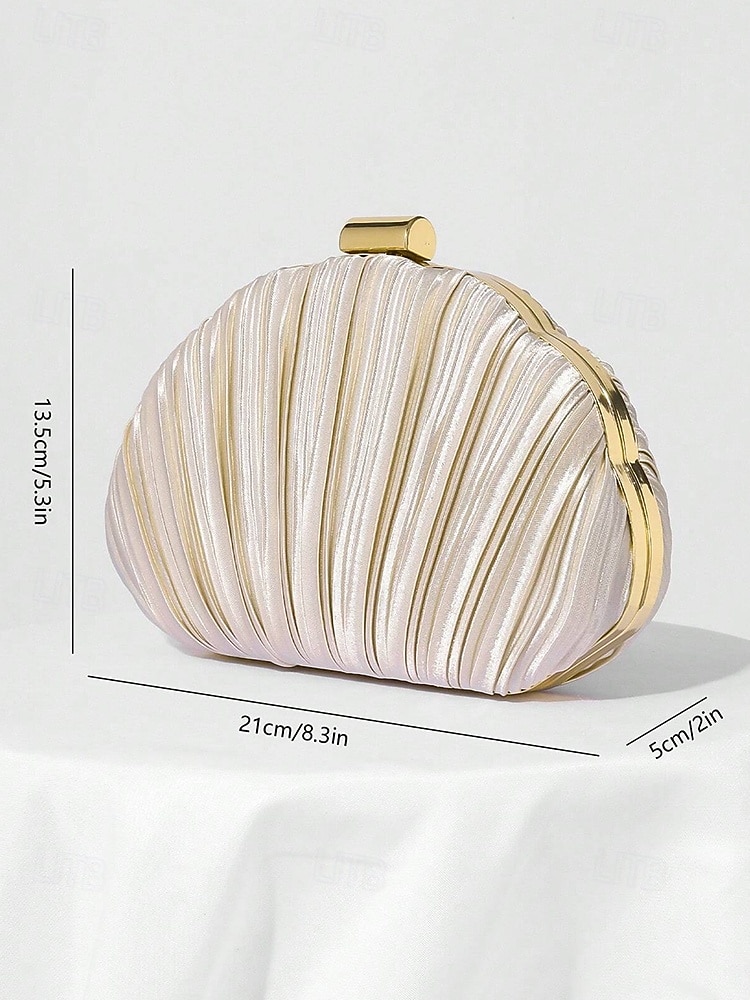 Women's Shell Pleated Satin Evening Clutch Purse, Metallic Champagne with Gold Frame & Chain — Vintage Glam for Weddings, Cocktail Parties, Prom & Night Out 2026 - $24.99 –P8