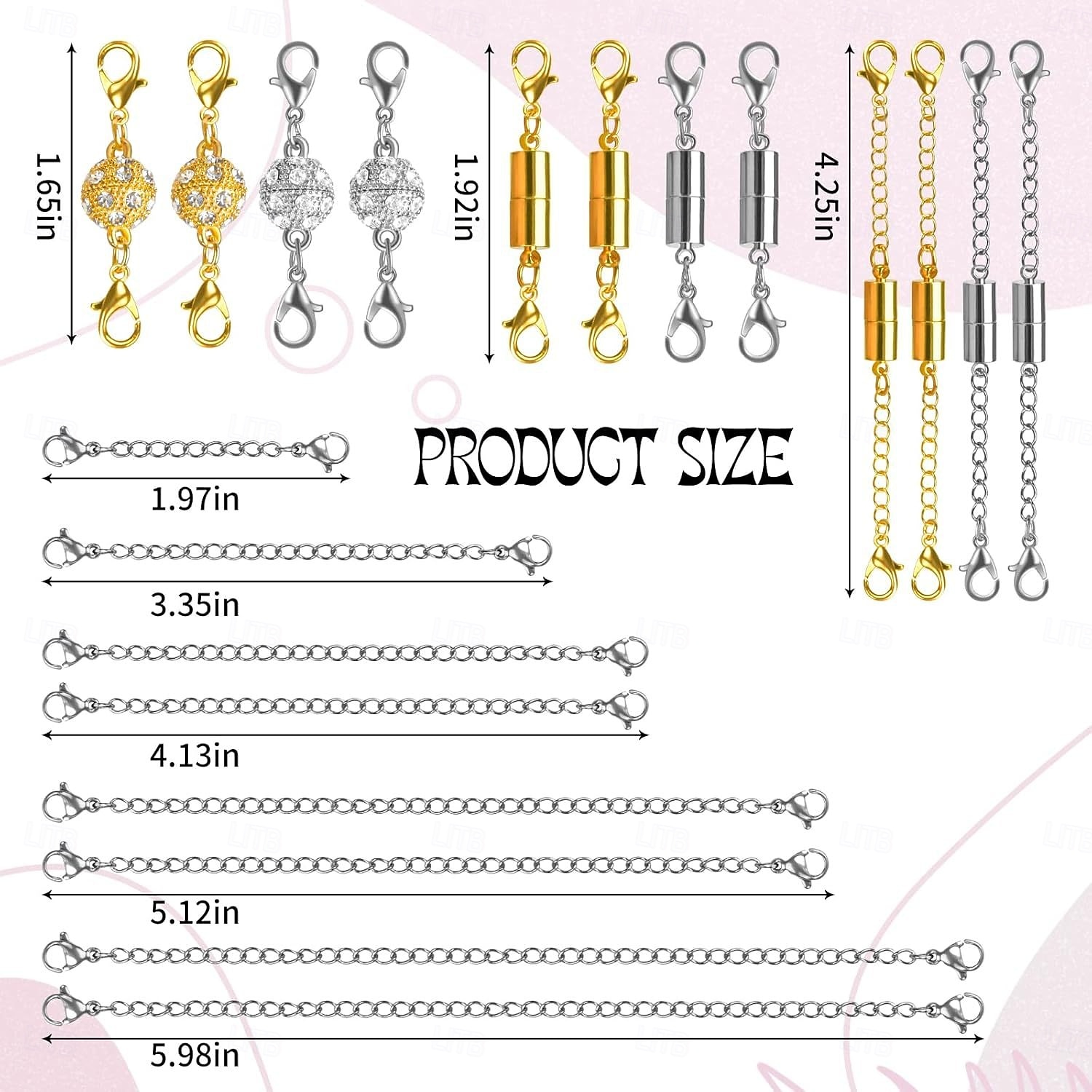 22 fermoirs magnétiques pour bijoux et rallonges de collier, tailles et styles assortis, dorés &rallonges de chaîne magnétiques argentées pour colliers et bracelets DIY de 2026 ? $21.99 –P4