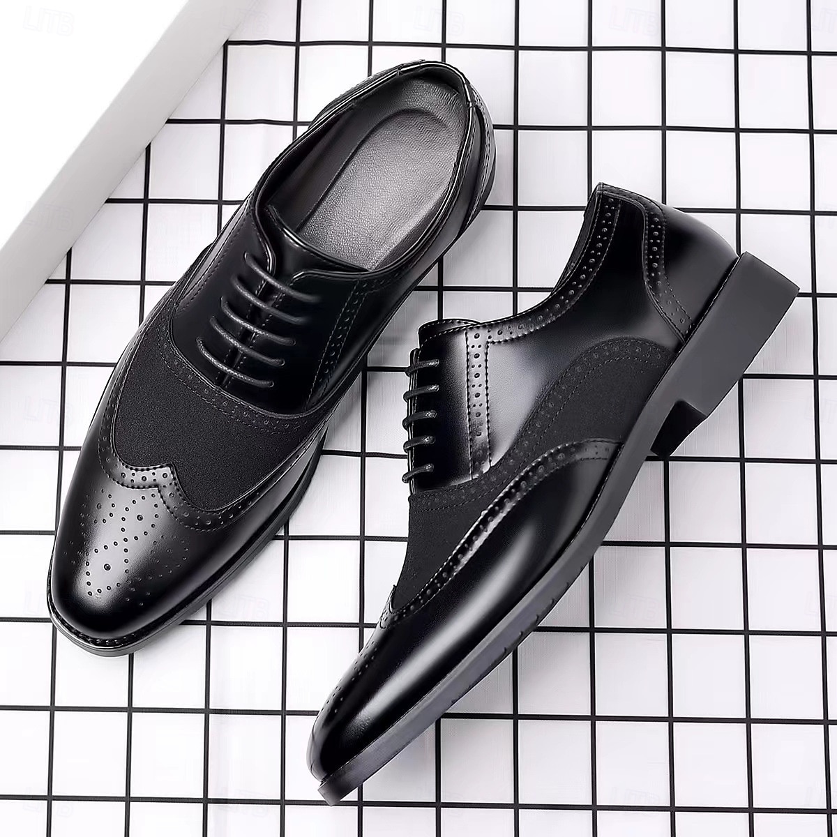 Sapatos oxford masculinos bico fino bicolor marrom e verde – brogues estilosos de couro sintético para looks casuais elegantes de 2025 por $42.99 –P13