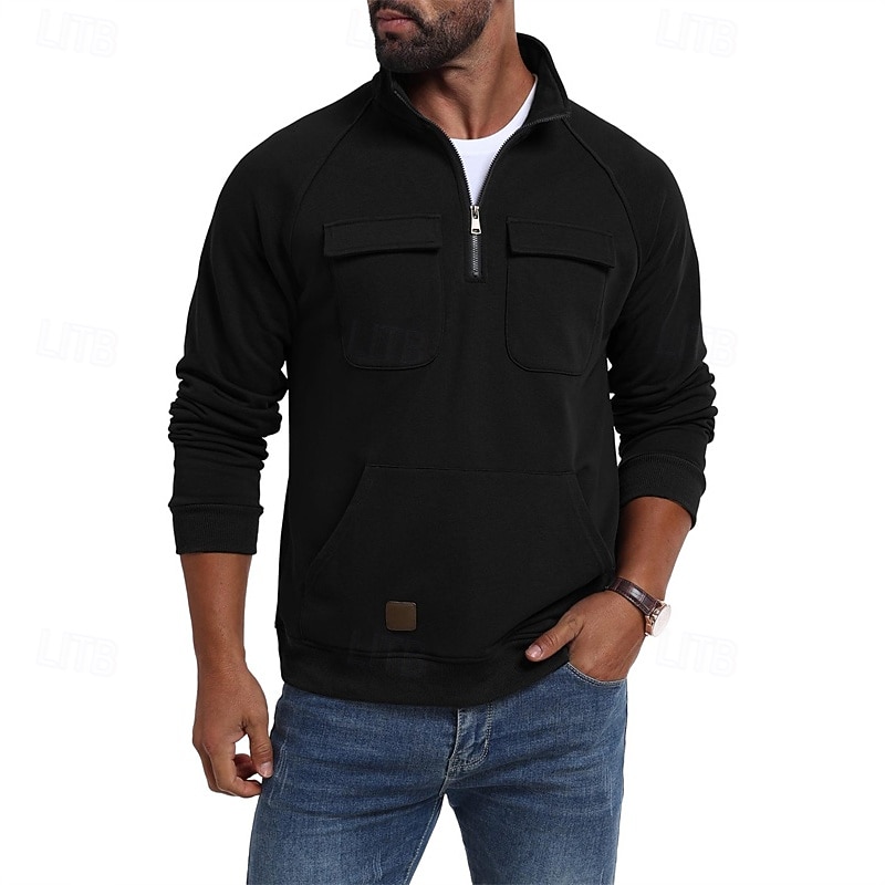 Ανδρικά Πουλόβερ Φούτερ με φερμουάρ Μαύρο Πράσινο Χακί Χακί Καφέ Γκρίζο Όρθιος γιακάς Σκέτο Τσέπη Αθλήματα & Ύπαιθρος Καθημερινά Αργίες Πολυεστέρας Κομψό στυλ street Βασικό Καθημερινό Άνοιξη Φθινόπωρο 2026 - $29.99 –P7