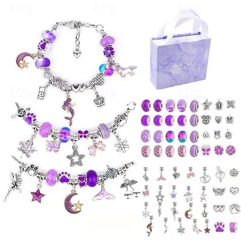 Conjunto de pulseiras de cristal faça você mesmo para crianças, kit para fazer joias com miçangas, design de desenho animado rosa, pulseira com pingentes artesanais, acessórios com caixa de presente de 2025 por $19.99 –P11