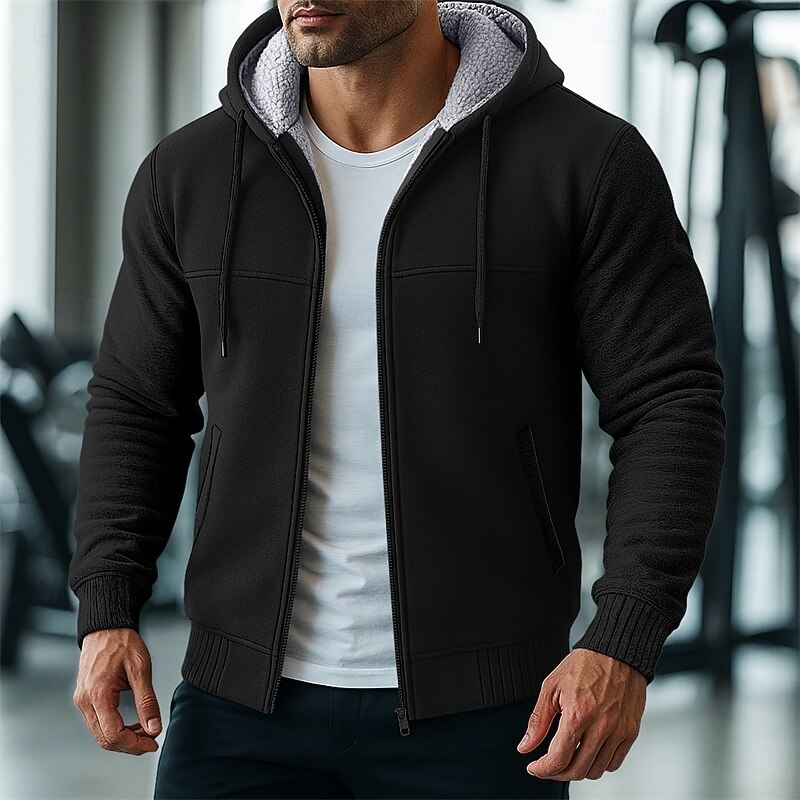 Per uomo Felpa con cappuccio Felpa con cappuccio a zip intera Felpa con cappuccio in pile Felpa con cappuccio foderata in pile Nero Rosso Borgogna Blu marino Grigio chiaro Con Cappuccio Semplice del 2025 a $37.99 –P6