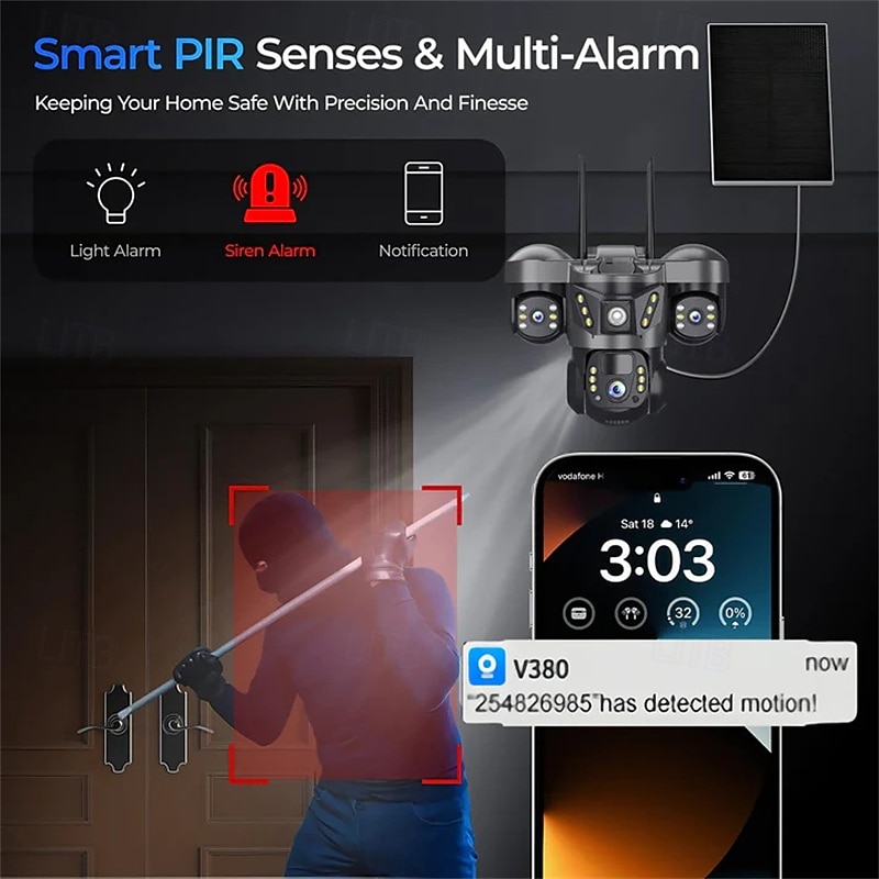 Solar Camera Three Lens Two-Way Audio Outdoor IP66 Waterproof Built-in Battery Security CCTV 6K HD 4G Network Camera 2026 - $138.99 –P5
