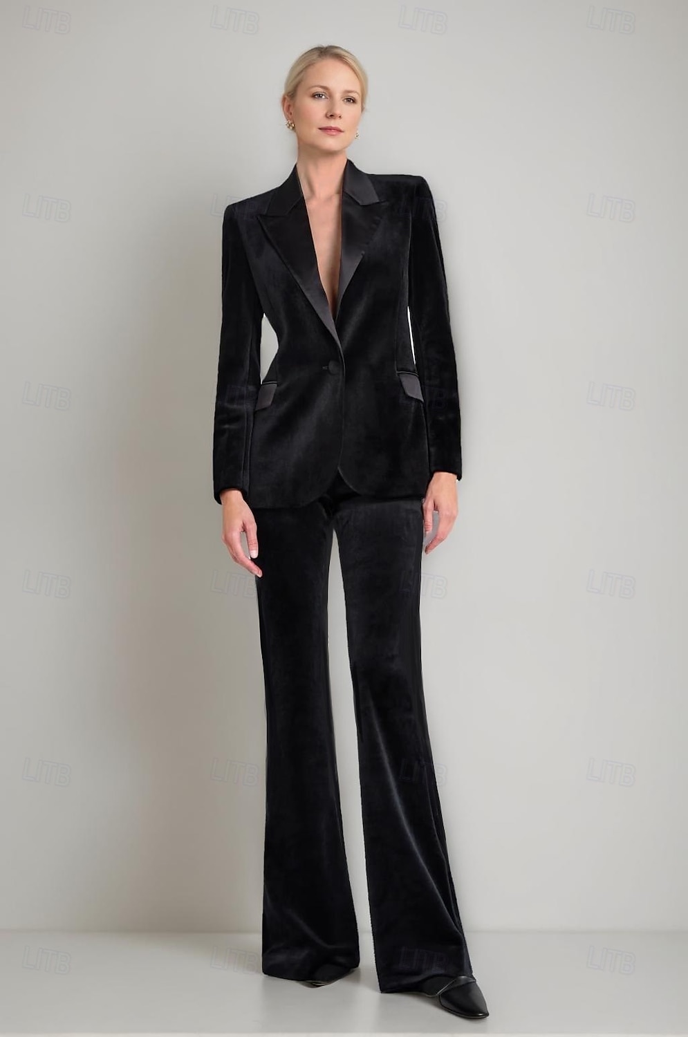 Tuta / Completo Pantalone Abito da cerimonia per signora Elegante Colletto a Camicia Lunghezza al pavimento Velluto Chiffon Elasticizzato Manica Lunga con Bottoni Tinta unita 2025 del 2025 a $69.99 –P2