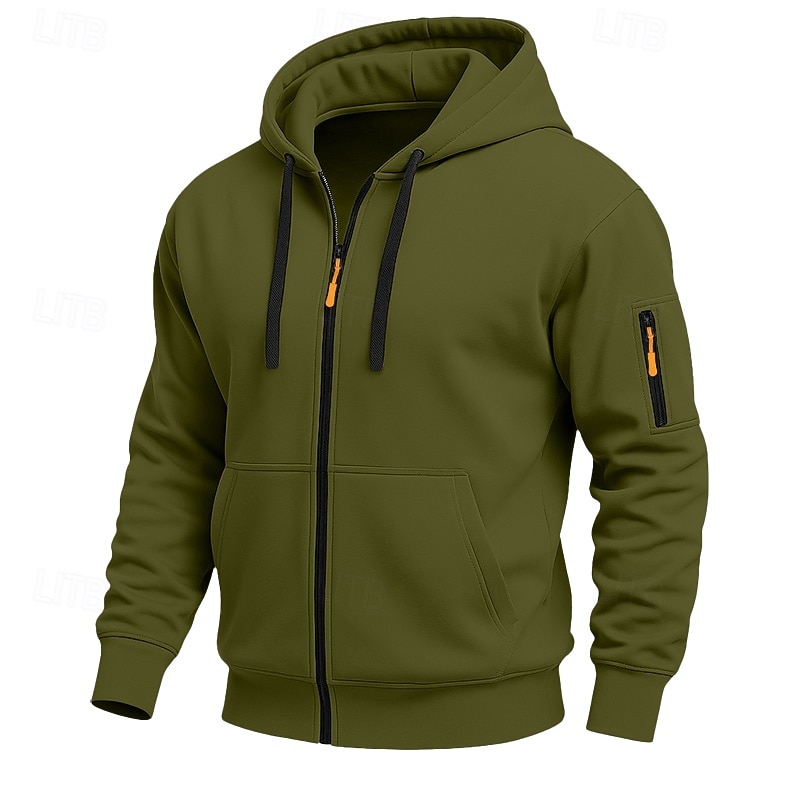 Herr Huvtröja Huvtröja med dragkedja Huvtröja i fleece Taktisk hoodie Svart Marinblå Kaki Ljusgrå Mörkgrå Huva Slät Dragkedja Ficka Ledigt Dagligen Sport & Utomhus Polyester Streetwear Häftig 2026 - kr.249 –P13