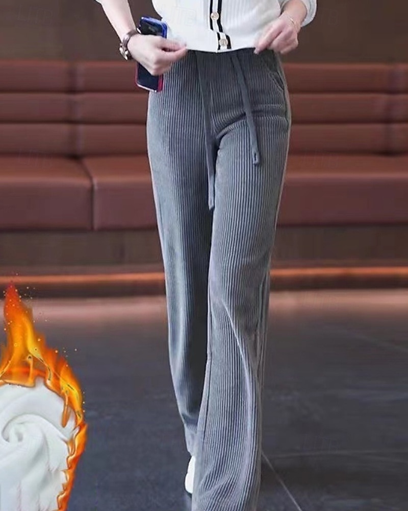 Naisten Vakosamettihousut Housut Suora Katutyyli Vapaa-aika Täyspitkä Luonnollinen Tavallinen Joustava kiristysnauhan suunnittelu Mukava Katu Pyhäpäivä Viikonloppu Tumma harmaa Musta Khaki Syksy 2025 - $20.99 –P6