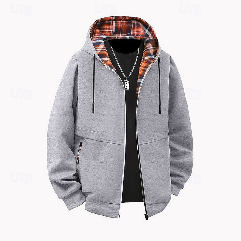 Per uomo Felpa con cappuccio Felpa con cappuccio a zip intera Rosso bordeaux Nero Marrone Cachi Grigio chiaro Con Cappuccio Semplice Patchwork Sport & Outdoor Casuale Quotidiano Streetwear Cool del 2025 a $27.99 –P3