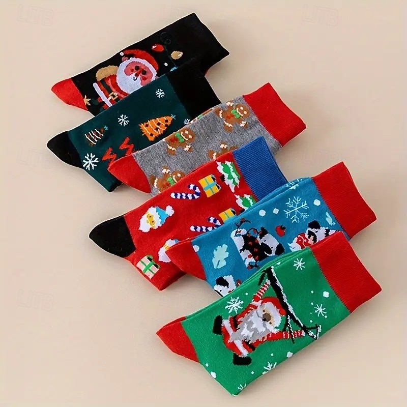 12 paia di calzini caldi spessi in stile natalizio (colore casuale), graziosi calzini lunghi per le feste con disegni di Babbo Natale e pan di zenzero, regalo di Natale perfetto per la famiglia e gli del 2025 a $26.99 –P4