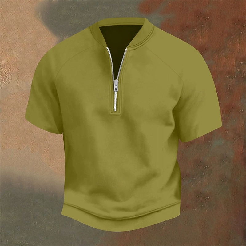 Homme Polo Polo quart de zip Tenue quotidienne Date Zip quart Manche Courte Mode Basique Uni Fermeture éclair Été Coupe régulière Jaune clair Noir Jaune bleu marine Violet Orange Polo de 2025 ? $20.99 –P9