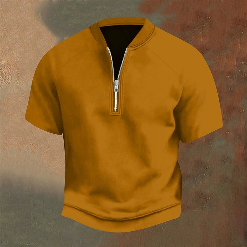 Homme Polo Polo quart de zip Tenue quotidienne Date Zip quart Manche Courte Mode Basique Uni Fermeture éclair Été Coupe régulière Jaune clair Noir Jaune bleu marine Violet Orange Polo de 2025 ? $20.99 –P1