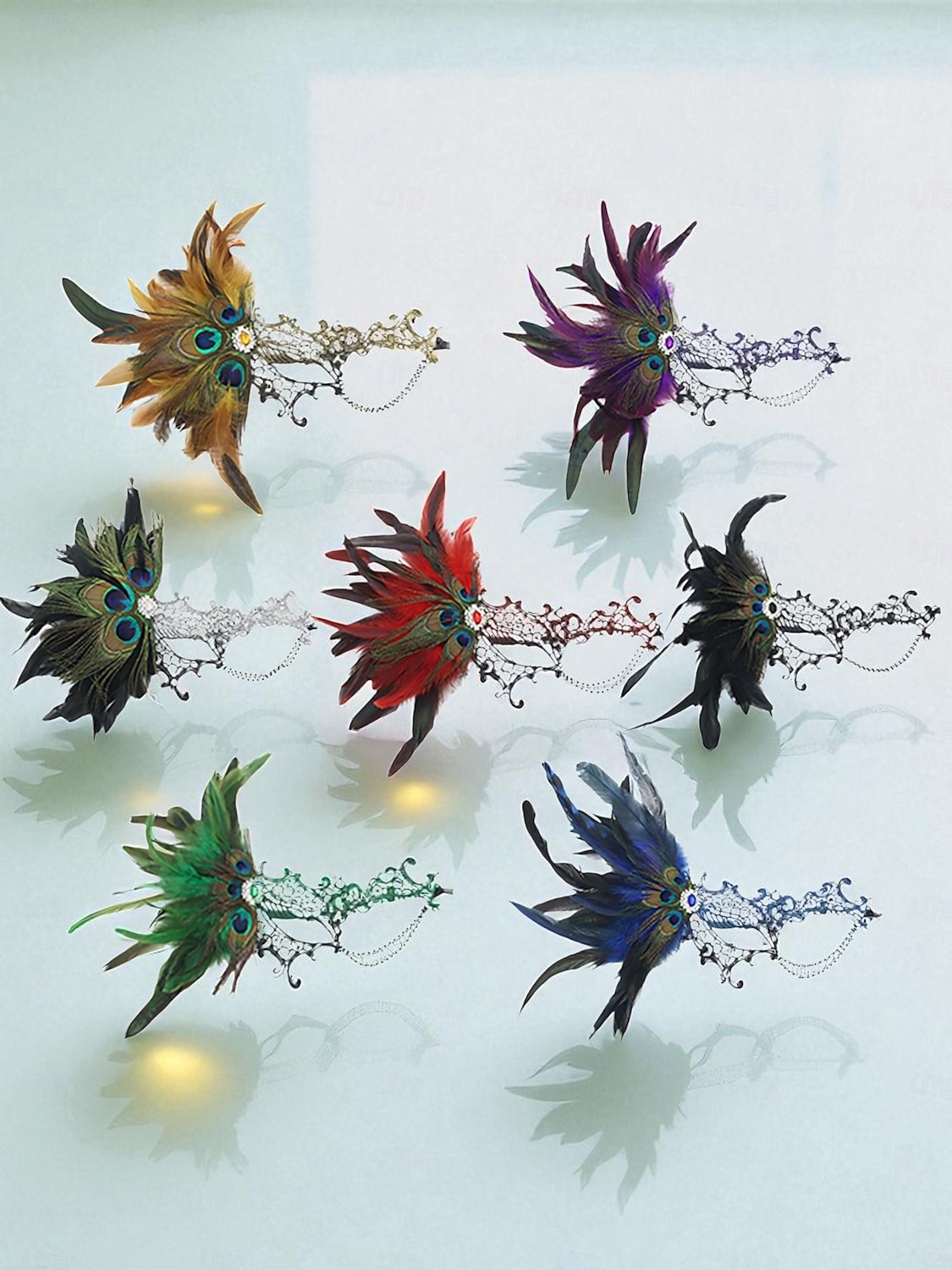 Γυναικεία μάσκα μεταμφίεσης από πράσινη δαντέλα με φτερά, λεπτομέρειες παγωνιού και στρας, vintage γοτθικό αξεσουάρ για πάρτι αποκριών 2026 - $11.99 –P1