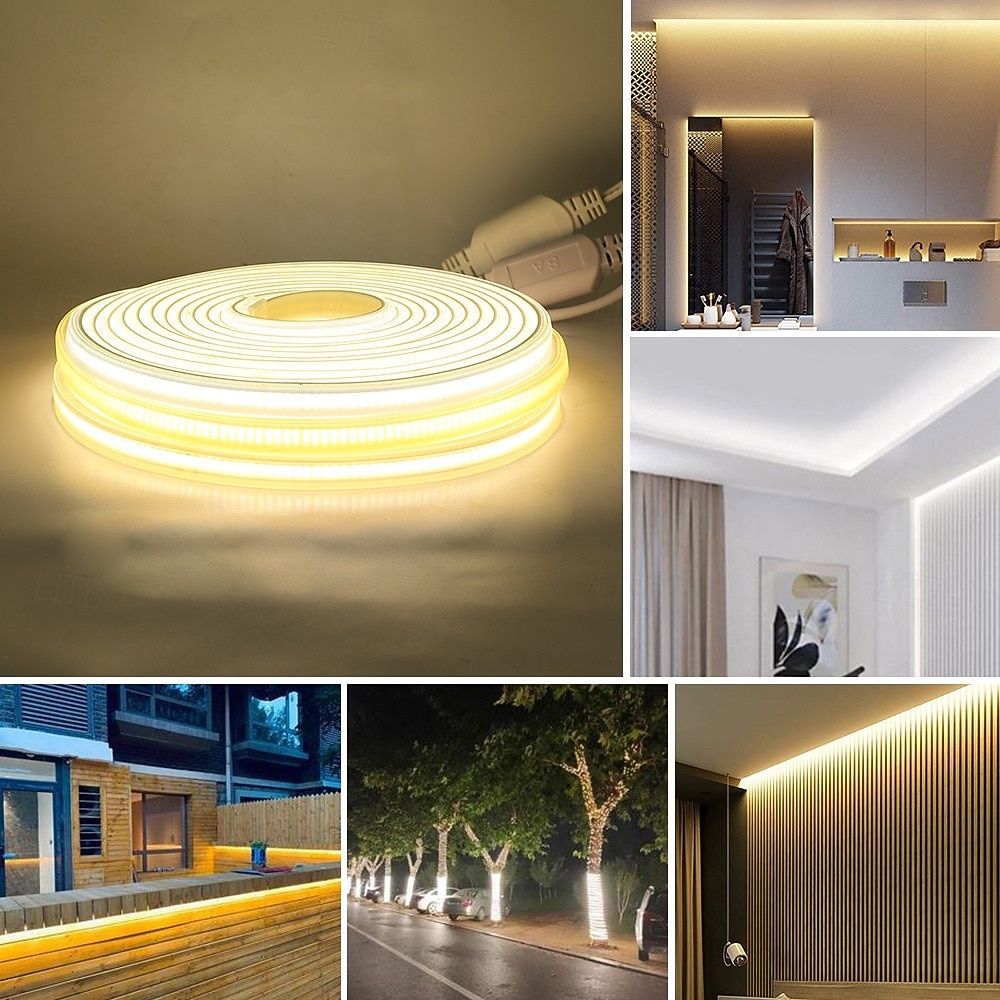 רצועת לד COB 220V 1 מטר, 2 מטר, 5 מטר, 288 נוריות/מטר, מנורה גמישה עמידה למים, 3000k, 4000k, 6000k, איכות גבוהה, עיצוב פנים וחיצוני 2026 - $13.99 –P1