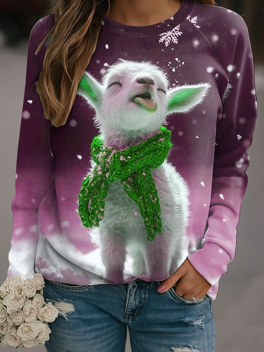 Dame Pullover Grafisk Dyr Fritid Langermet Crew-hals Vanlige topper Avslappet Gul Rosa Blå Grønn Vår Høst Vinter 2025 - $25.99 –P3