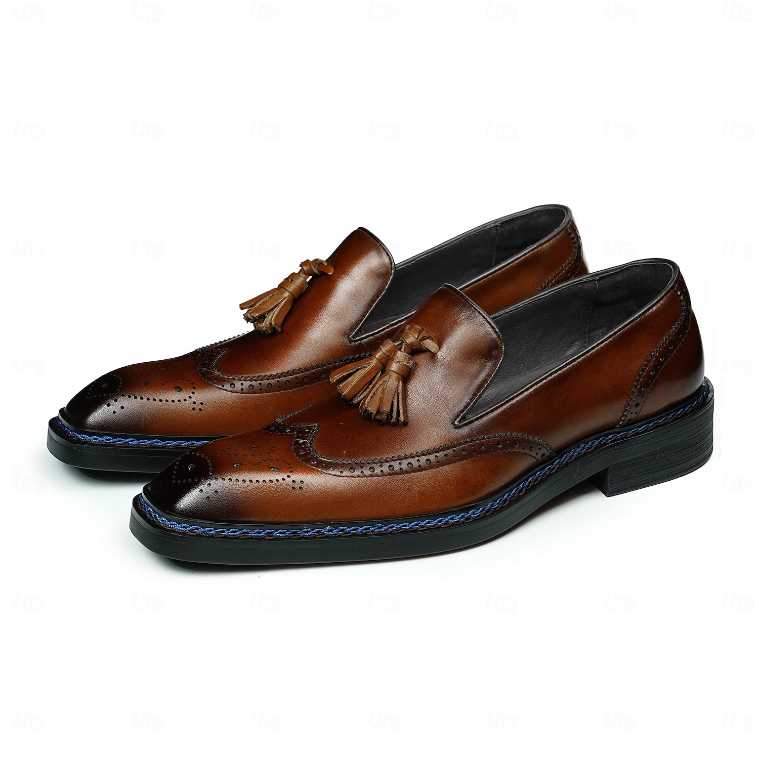 Heren leren loafers met kwastjes - klassieke brogueschoenen van echt koeienhuid met geperforeerde details, instapschoenen voor zakelijk gebruik, op kantoor, op bruiloften en bij elegante gelegenheden 2026 - $119.99 –P1