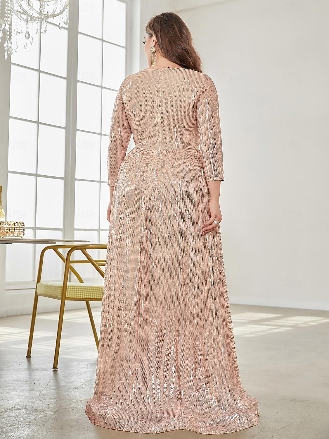 Linea ad A Lunghezza al pavimento Abiti da festa Elegante Manica Lunga Scollo a V Formale Invitato a matrimonio autunnale Con Paillettes con Glitter Paillettes del 2026 a $103.99 –P10