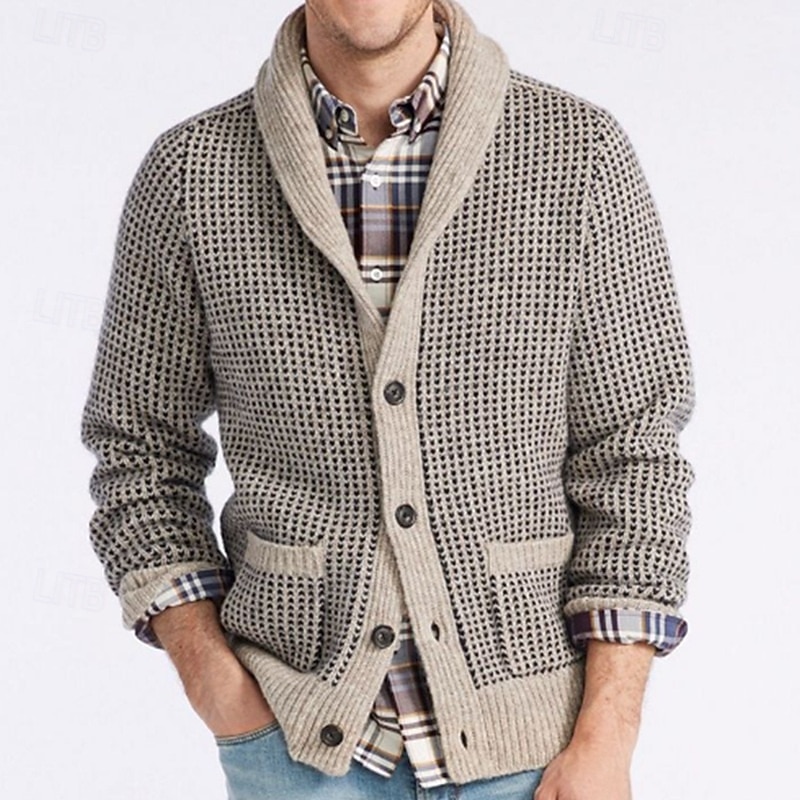 Herren Pullover Kleid Pullover Strickjacke Strickpullover Gerippt Stricken Normale Oberteile Gestrickt Gerippt Einfach Schalkragen Urlaub Mode Lässig Alltagskleidung Bekleidung Winter Frühling 2025 - $44.99 –P1