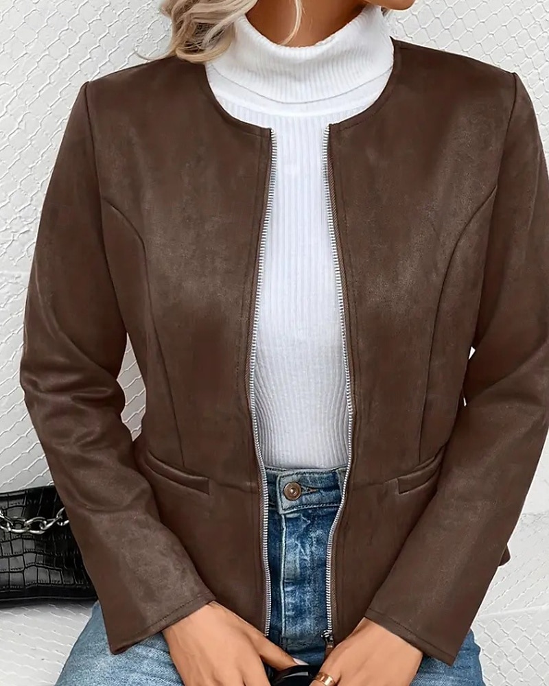 Dámské Deri Ceketler Neformální bunda Zahřívací Pohodlné Zip Kapsy Módní Bez vzoru Venkovní ulice Jdeme ven Běžné / Denní Zip Standardní Výstřih ke krku Běžný Dlouhý rukáv Svrchní oděvy Černá Vodn 2025 - $26.99 –P1