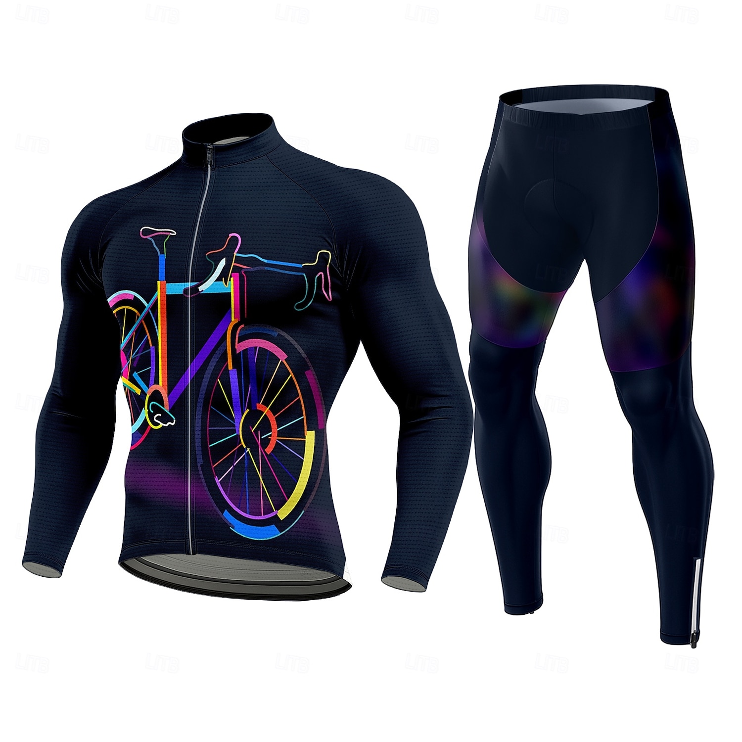 Hombre Maillot de Ciclismo con Cullotte Largo Maillot de Ciclismo Manga Larga Azul Marino Bicicleta Mantiene abrigado Almohadilla 3D Secado rápido Diseño Anatómico Resistente a los UV Deportes Ropa 2025 - $56.99 –P1