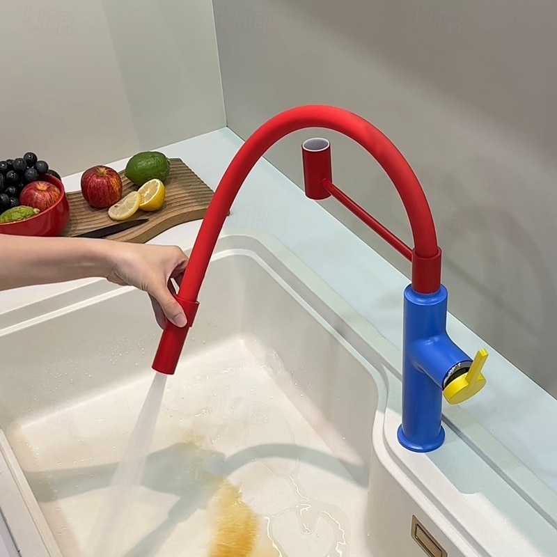 Robinet de cuisine - Poignée unique à un trou Électroplaqué / Finitions peintes Extractible / Rétractable / Bec Standard / Arc haut / haut Ensemble central Moderne Contemporain Kitchen Taps de 2025 ? $145.99 –P7