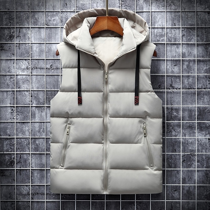 Pánské Puffer Vesta Kamizelka Vesta Dovolená Denní Rande Módní Na běžné nošení Zima Kapsy Polyester Zahřívací Pohodlné Pevná barva Zip Kapuce Běžný Černá Vodní modrá Tmavě šedá Béžová Vesta 2025 - $36.99 –P2