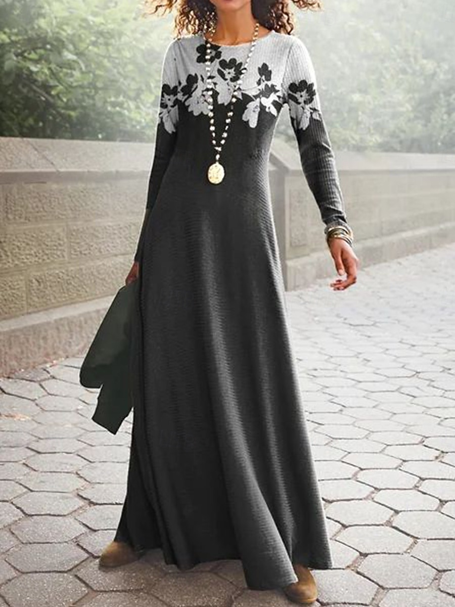 Damen Maxikleid Etui-Kleid A Linie Kleid Lässig Täglich Lässiger Schnitt Grafik Geometrisch Langarm Rundhalsausschnitt Schwarz Weiß Blau Braun Frühling Herbst Winter 2025 - $32.99 –P2