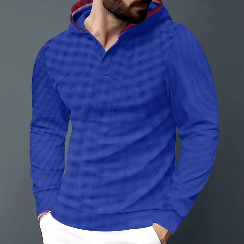 Homens Moletom Moletons Waffle Moletom com capuz Preto Branco Azul Real Cáqui Cinzento Com Capuz Tecido Textura Desportos e Ar livre Casual Diário Roupa de rua Legal Roupa de Esporte Primavera de 2025 por $23.99 –P4